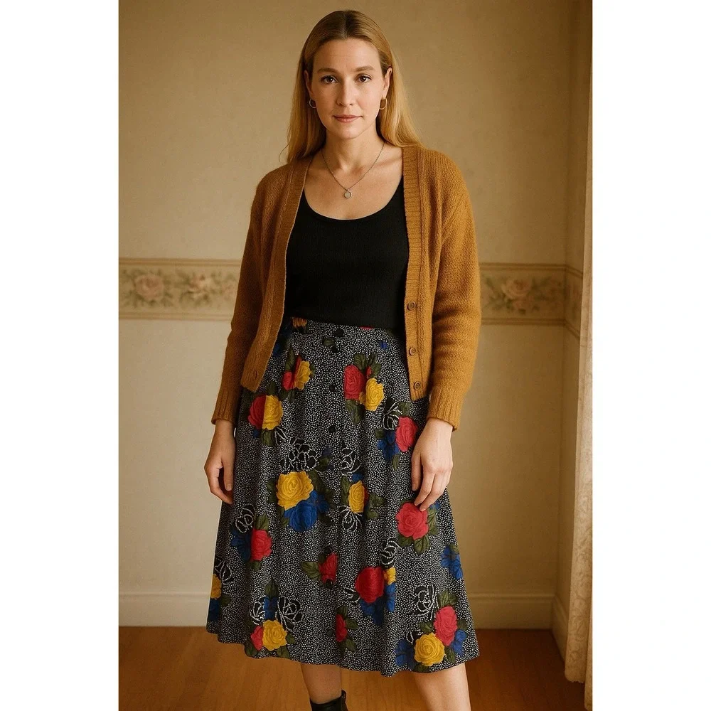 Vintage 90's Maxi Skirt 12 Floral Cottagecore Boho‎ Button Front Nolan USA